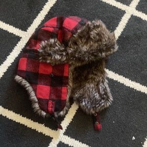 Mens plaid hat with fuzz